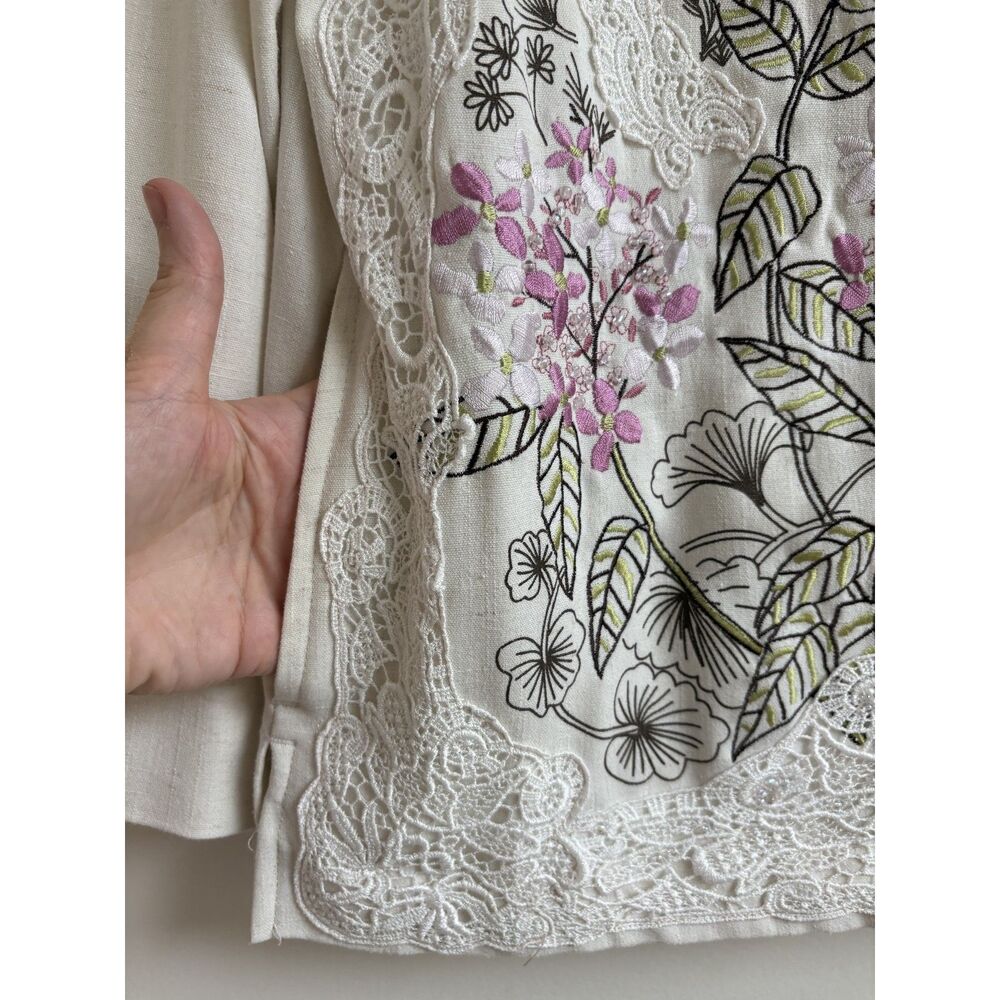 Vtg Draper’s & Damon’s Cream Blazer Beaded Petite Small Floral Lace Linen Asian - Picture 3 of 8